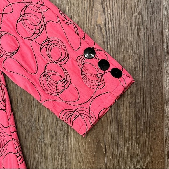 ANDRIA LIEU Francesca Jacket Sz‎ Petite M Pink Black Embroidered Stretch Buttons - Picture 6 of 12